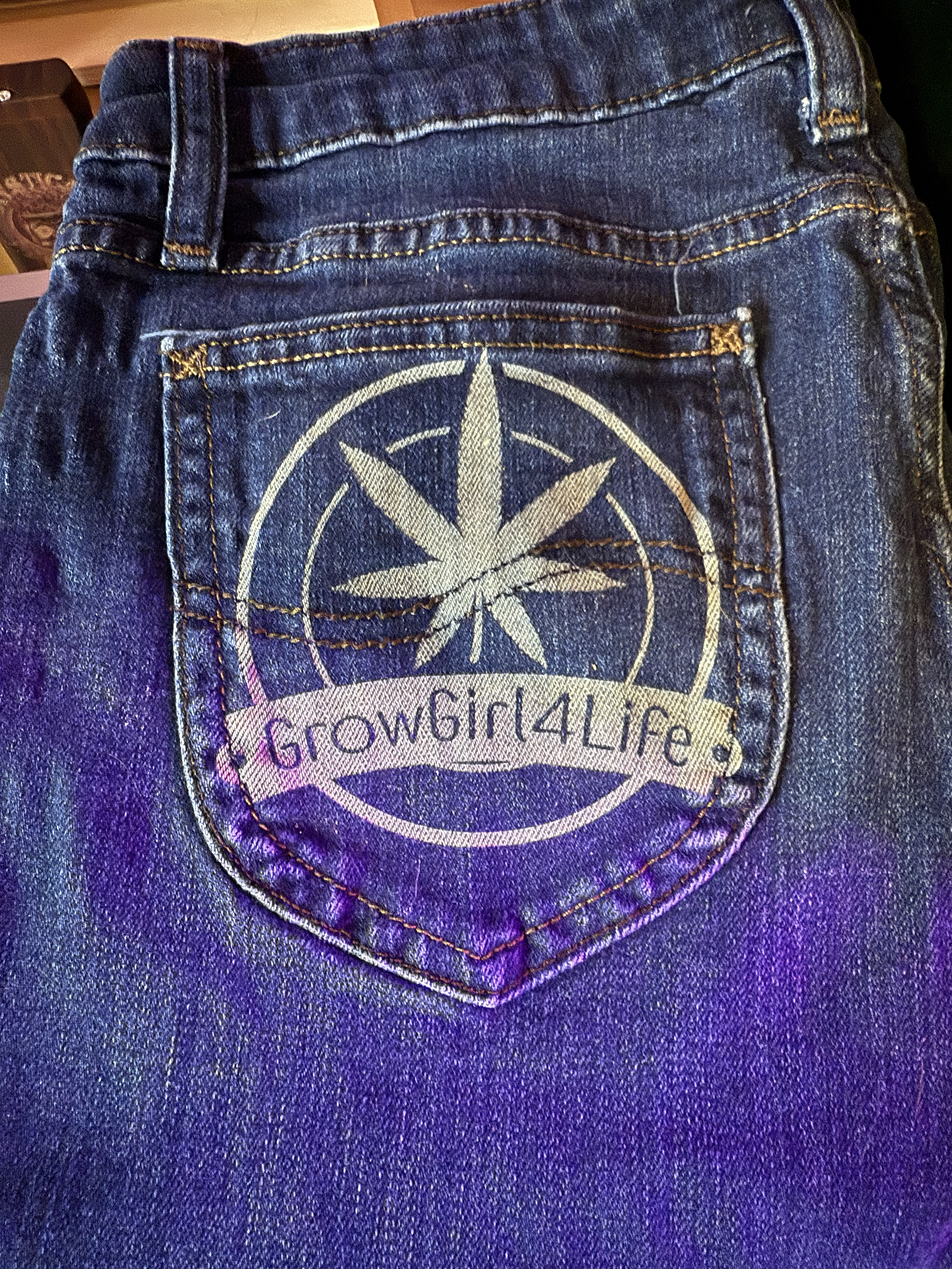 Custom laser engraved denim jeans 420 streetwear collab