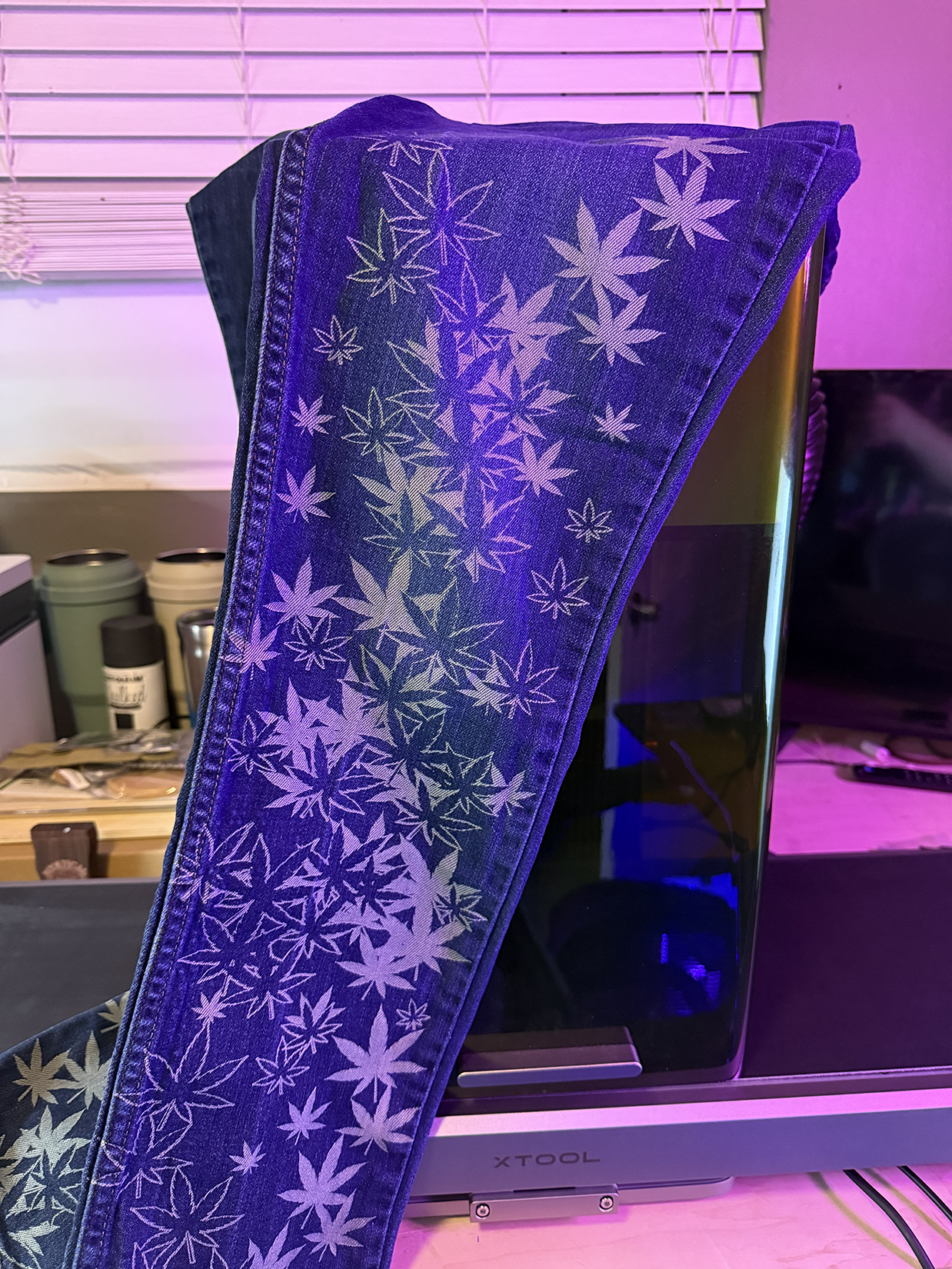 Custom laser engraved denim jeans 420 streetwear collab