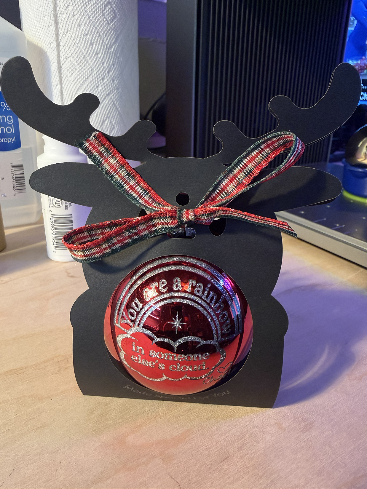 Laser engraved glass Christmas ornaments and cut packaging